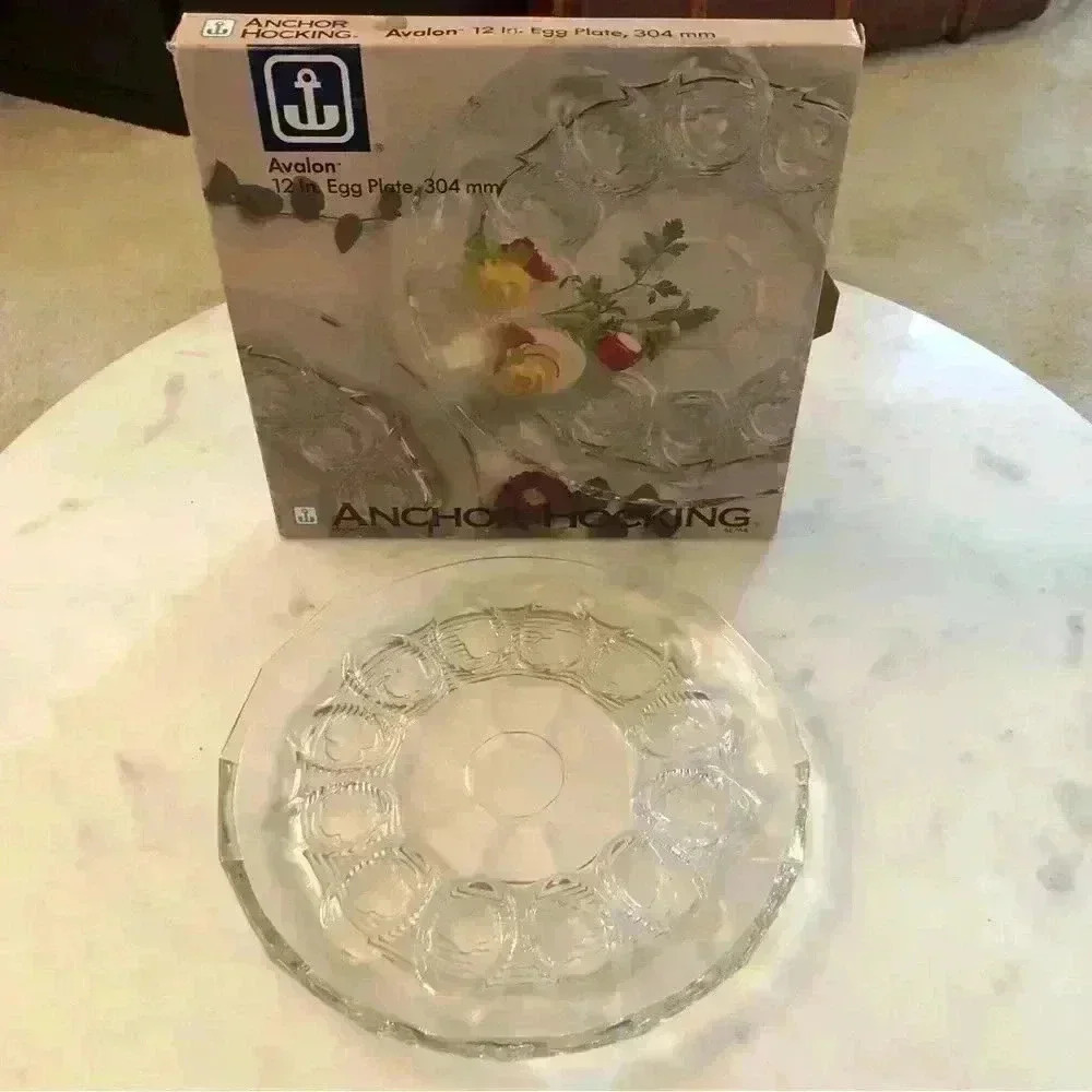 Vintage 90s Anchor Hocking Avalon 12” Deviled Egg Plate with original box